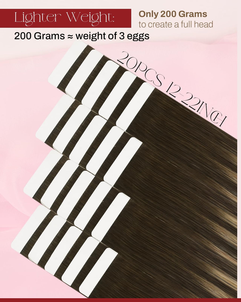 Human Hair Tape-In Extensions 14 Inch Brown to Caramel - Easy DIY Style