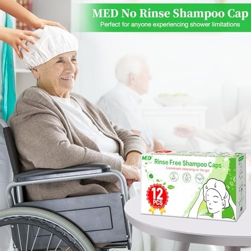 Waterless Shampoo Caps No Rinse Hair Washing Shower Caps - 12 Pack for Elderly & Caregiving