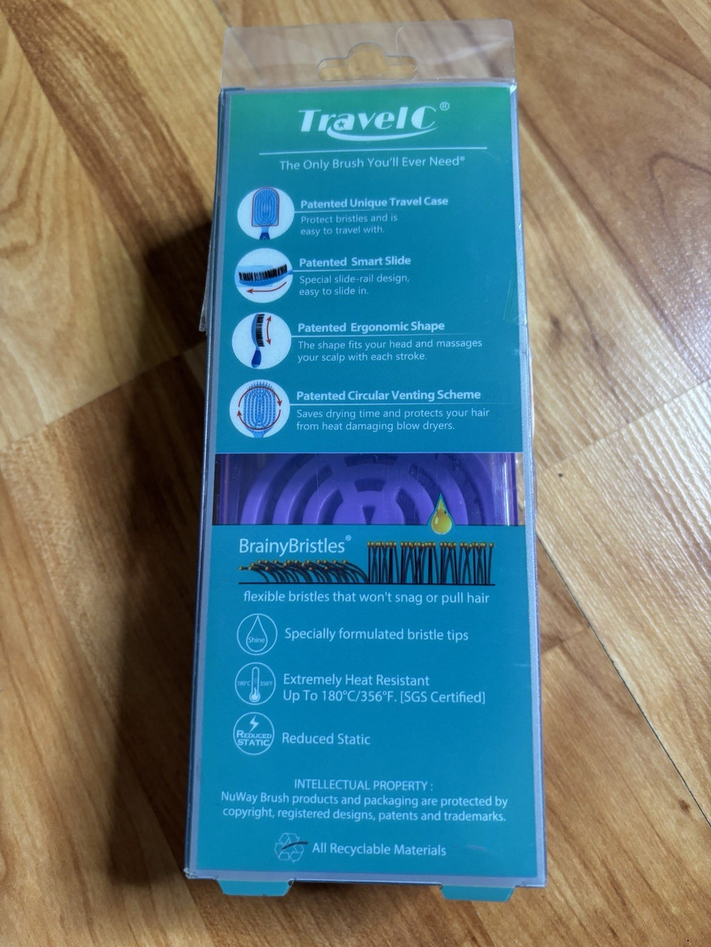Travel Hair Brush with Venting Detangler - Purple Fast Dry Hair Styling Tool