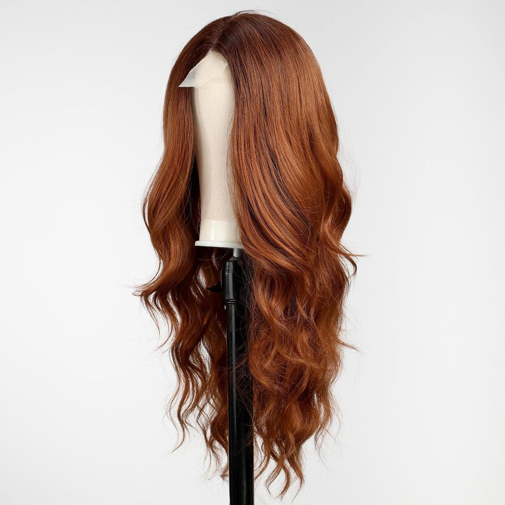 Long Ombre Auburn Wavy Wig for Women - 26 Inch Curly Synthetic Hair
