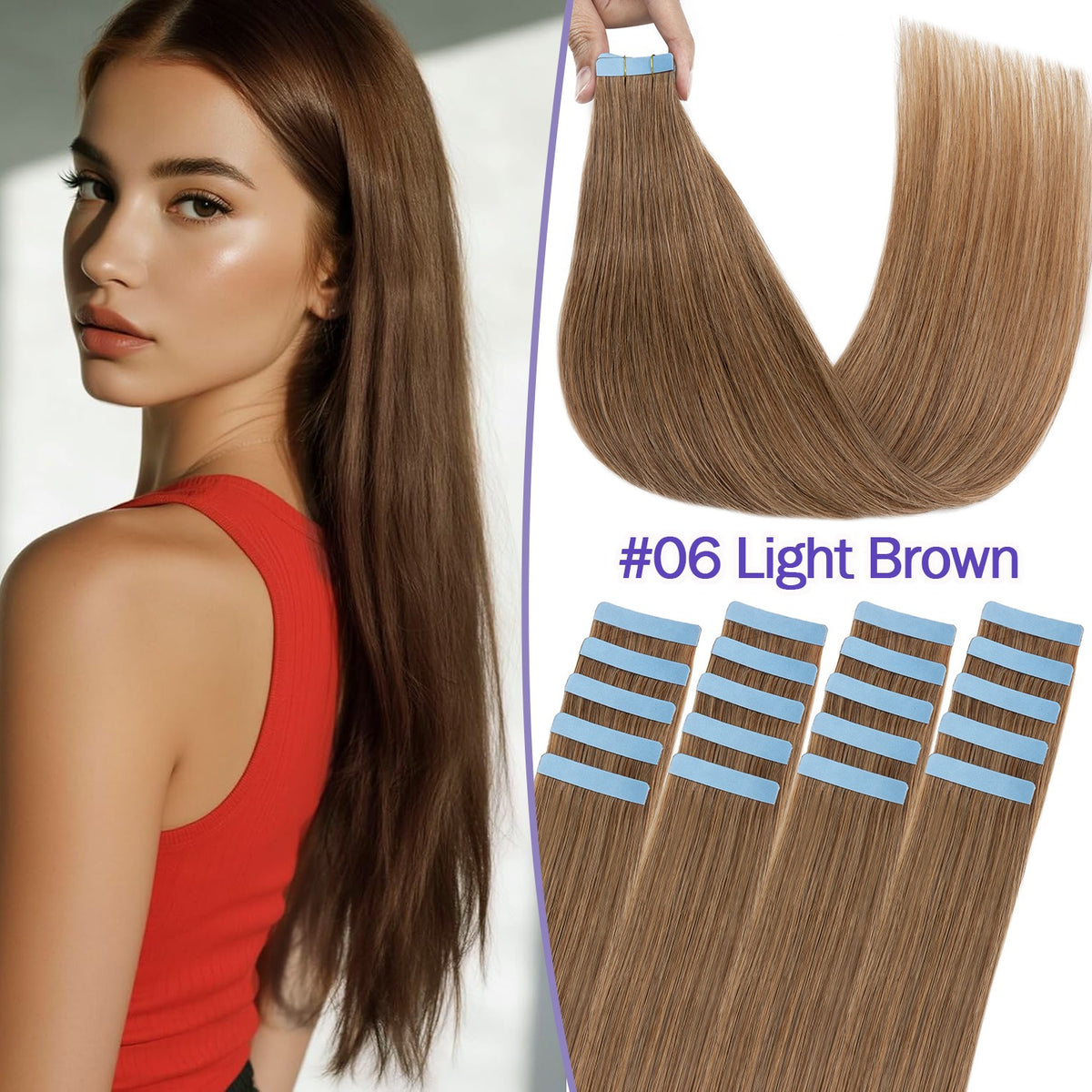 Tape-In 100% Remy Human Hair Extensions Full Head Balayage Ombre