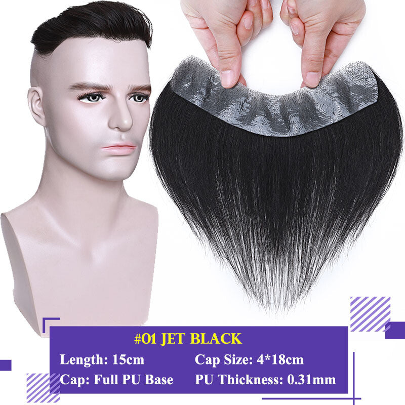 Mens Human Hair Toupee Hair Replacement System with PU Skin Base