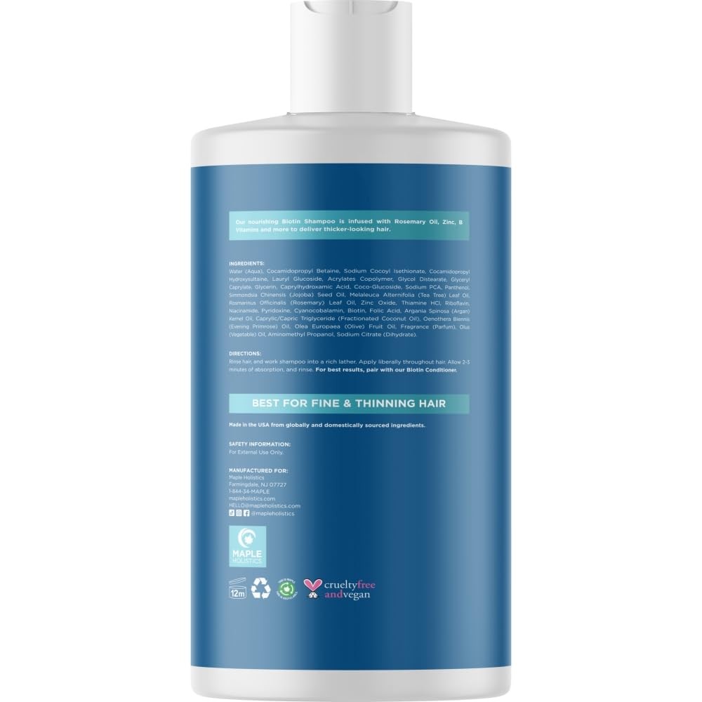 Biotin Rosemary Shampoo for Thinning Hair - Vegan & Sulfate-Free, 16 Fl Oz