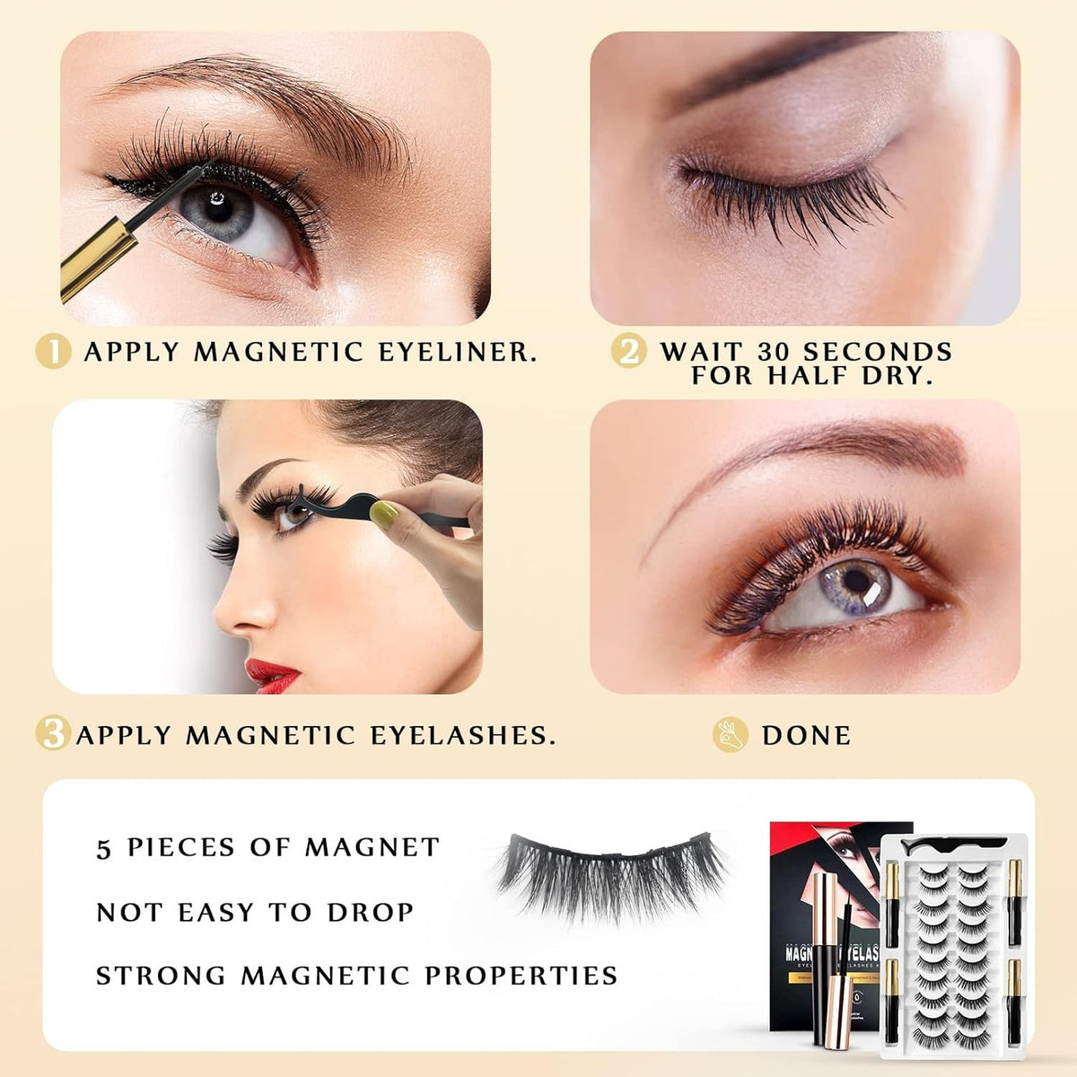 Magnetic Eyelashes 10 Pairs with Magnetic Eyeliner Set - Natural Look