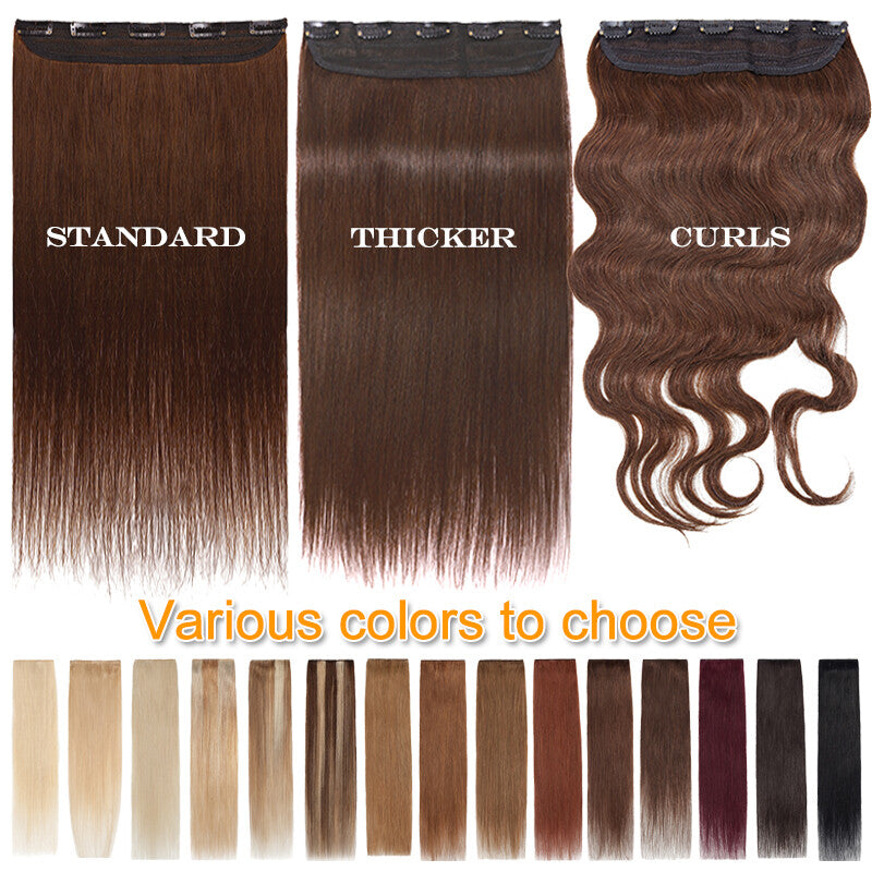 Clip-In Human Hair Extensions Full Head Thick Weft 8-24 Inches - Remy Hair