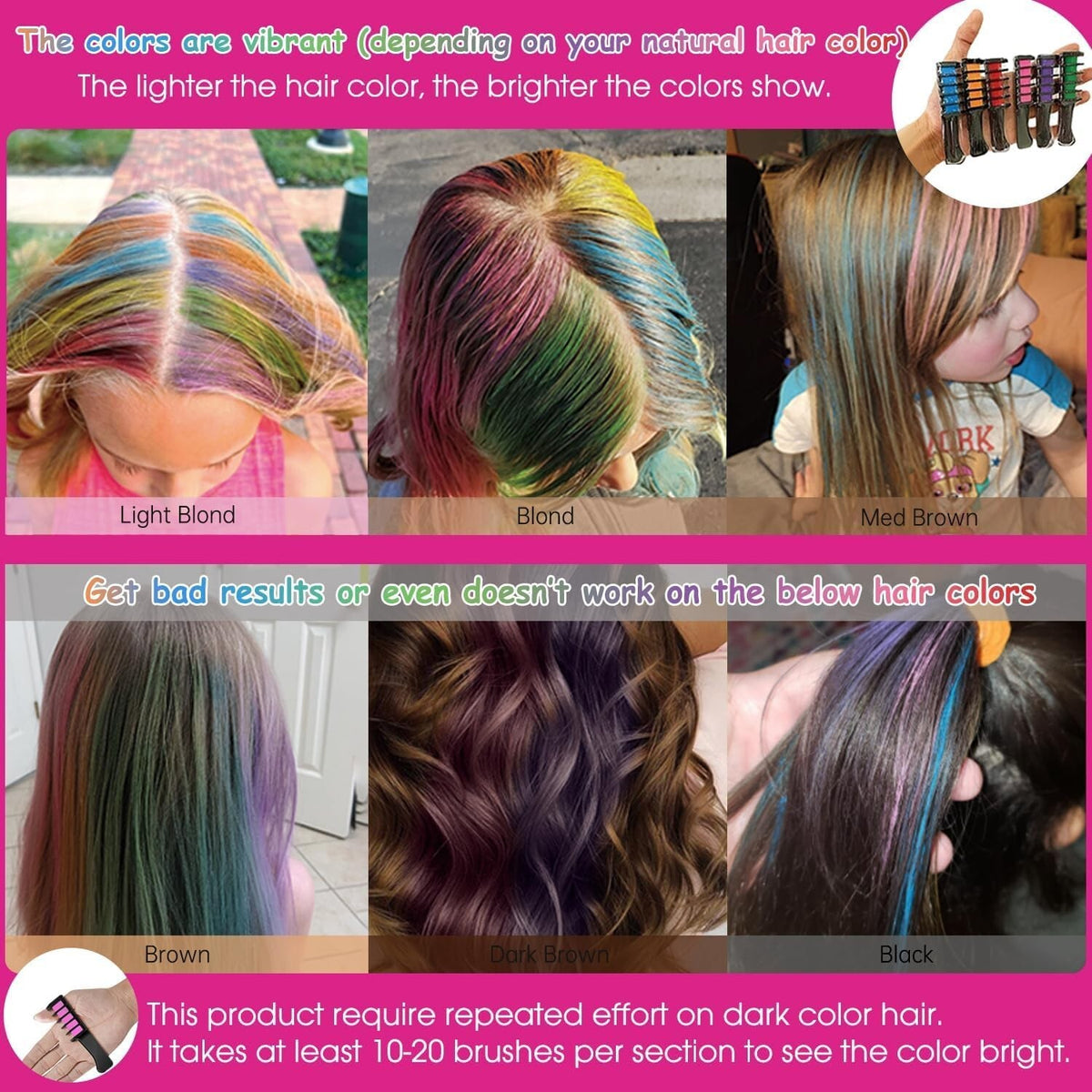 10-Color Washable Hair Chalk Set for Girls Kids Temporary Hair Color & Styling