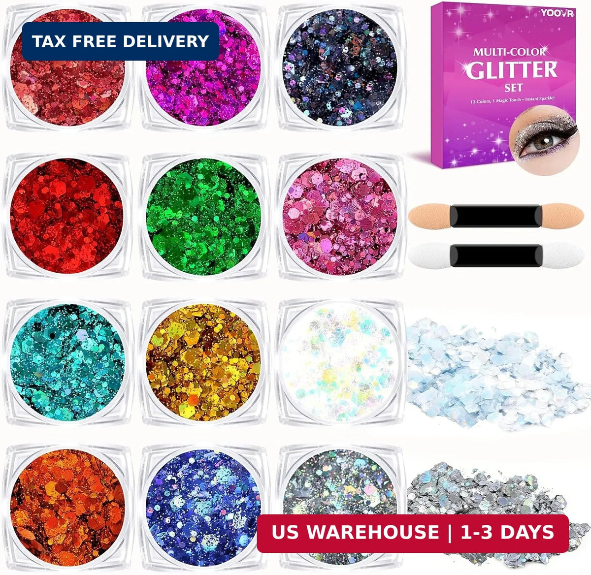 12 Colors Face & Body Glitter Gel Set - Holographic Makeup for Rave & Festival