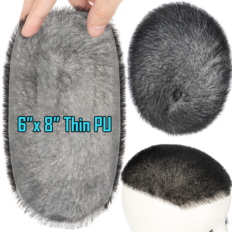 Thin PU Mens Toupee Hairpiece with Skin Base Short Buzz Cut & Tapes Options
