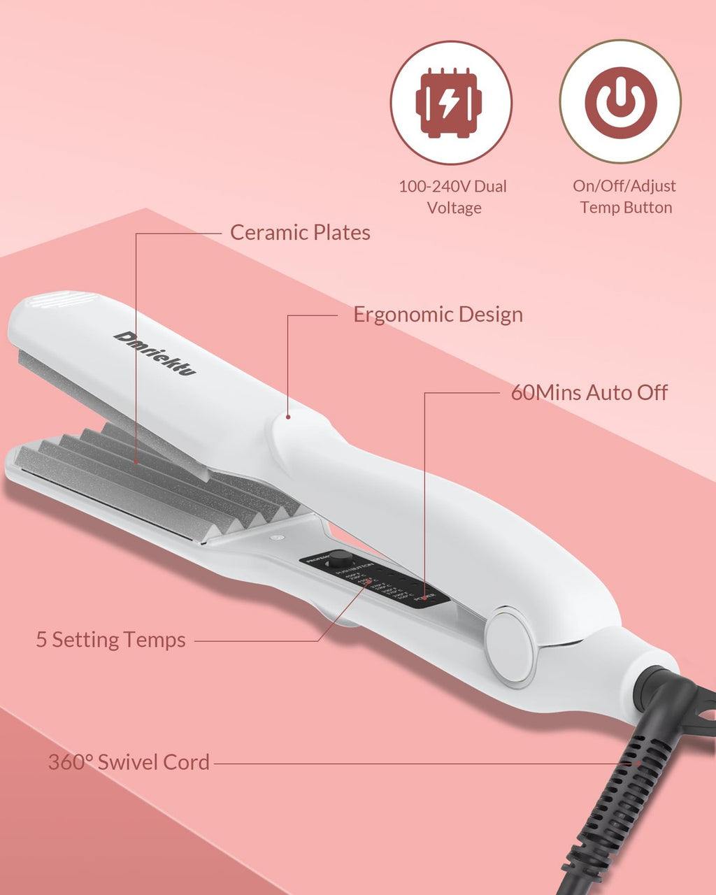 Hair Crimper for Women - Volumizing Fluffy Hairstyle & 5 Temp Settings