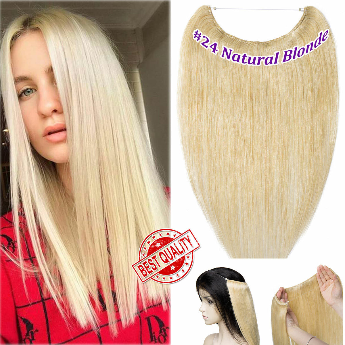 Wire-In Human Hair Extensions with Clips - Thick & Natural Look, 12-22 Inches