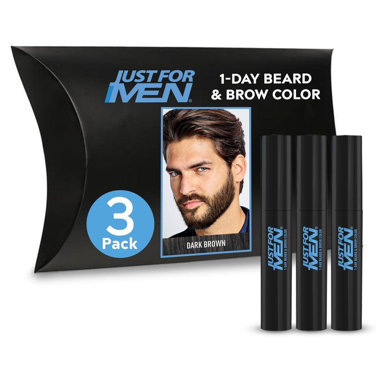 1-Day Beard & Brow Color Kit Dark Brown 3 Pack Instant Gray Coverage