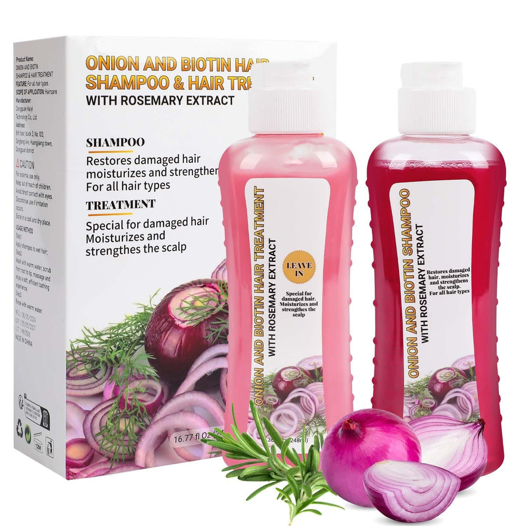 Hair Treatment Set with Onion, Biotin & Rosemary - Nourishing Shampoo & Conditioner