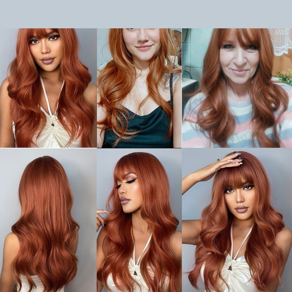 Long Wavy Red Heat-Resistant Synthetic Wig with Bangs for Cosplay