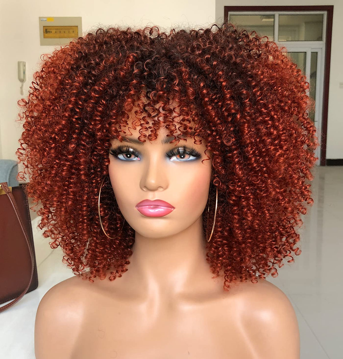 14-Inch Curly Afro Wig for Black Women Short Kinky Style with Bangs
