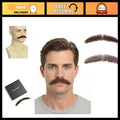 Realistic Thick Fake Mustache with Human Hair - Brown Costume Facial Hair Set
