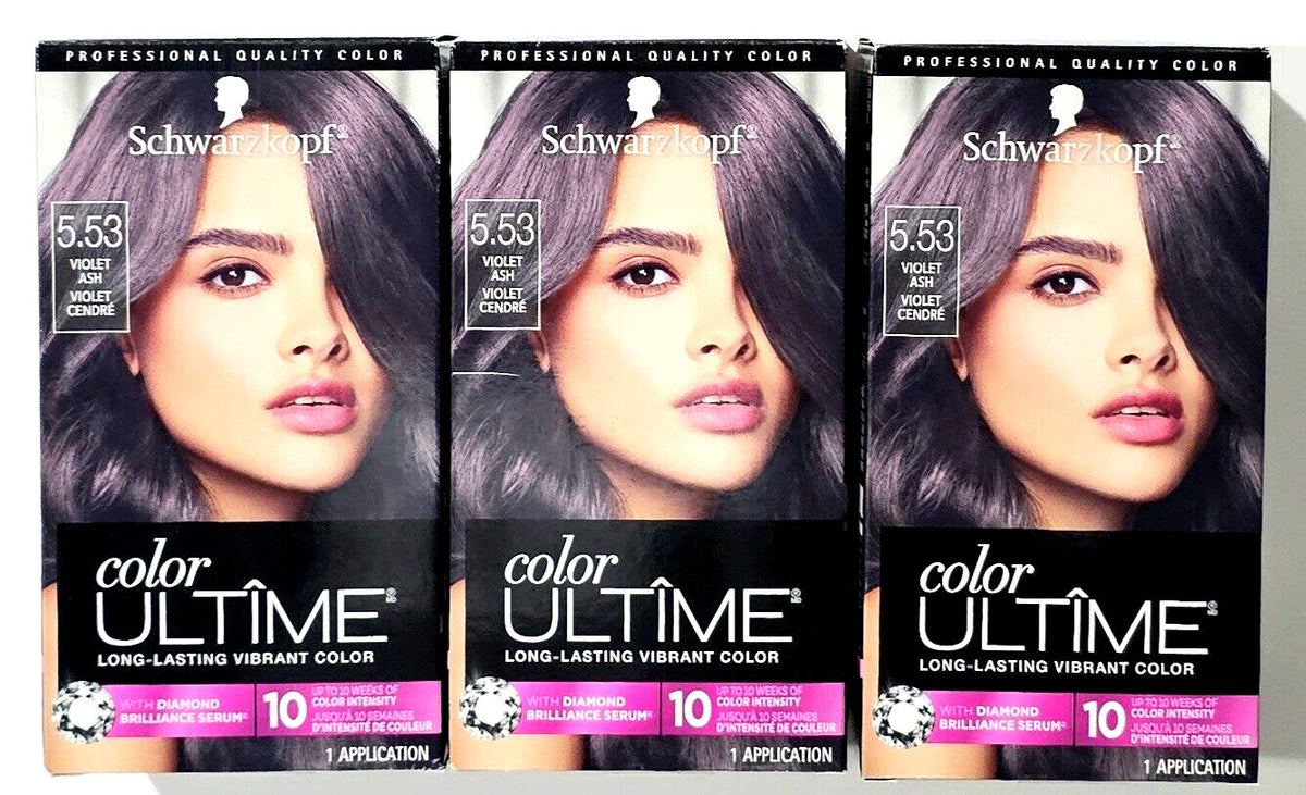 Schwarzkopf Color Ultime Hair Dye 5.53 Violet Ash Long-Lasting Vibrant Color - Pack of 3