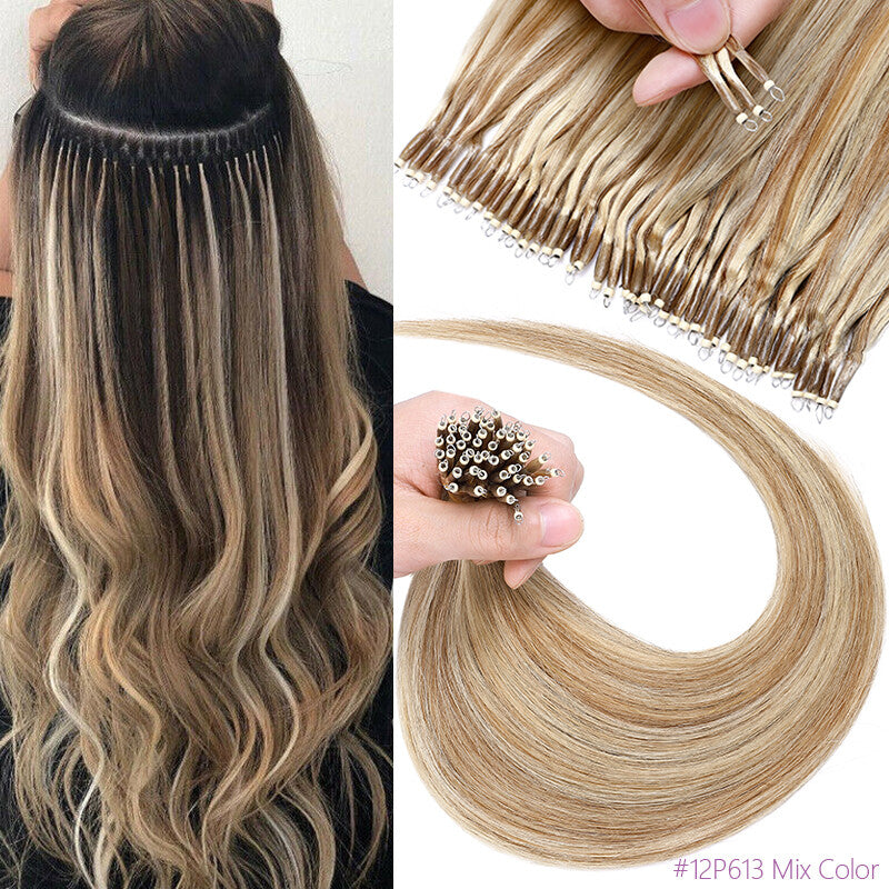 Nano Ring Human Hair Extensions - 14-24 Inch Remy Real Hair Highlights
