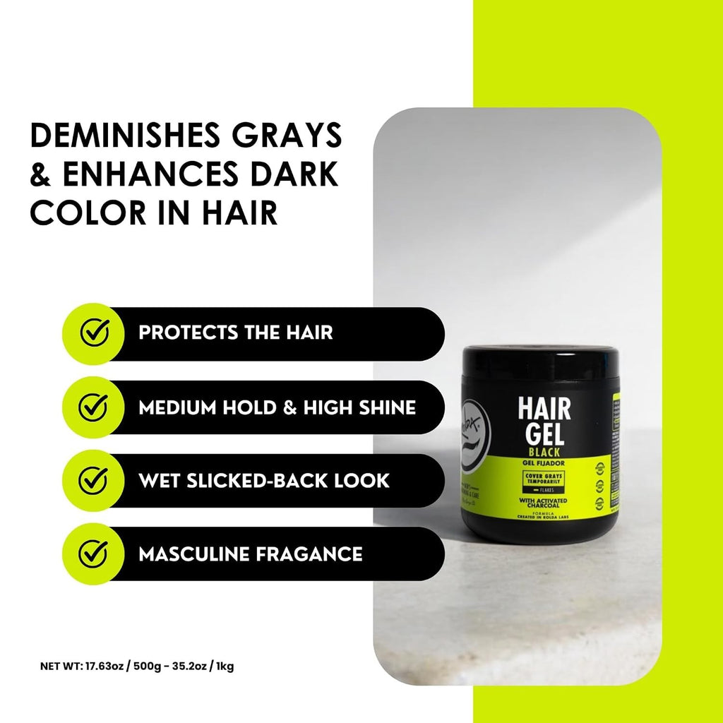 Black Hair Gel for Men - Medium Hold Styling with Activated Charcoal, 17.6 oz