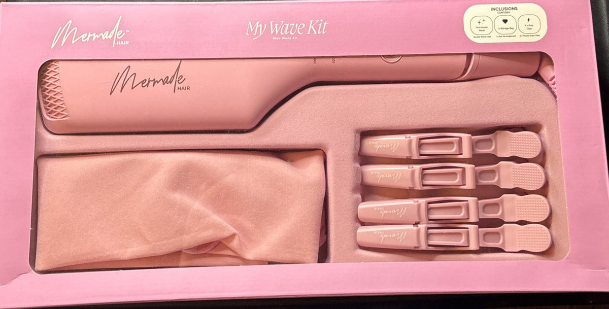 Professional Pink Double Waver Hair Curler Kit with Clips & Bag