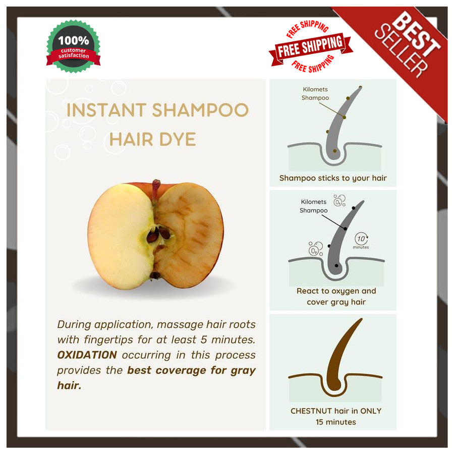 Chestnut Brown Hair Color Shampoo 3 in 1 - Grey Coverage, Ammonia-Free, 400ml