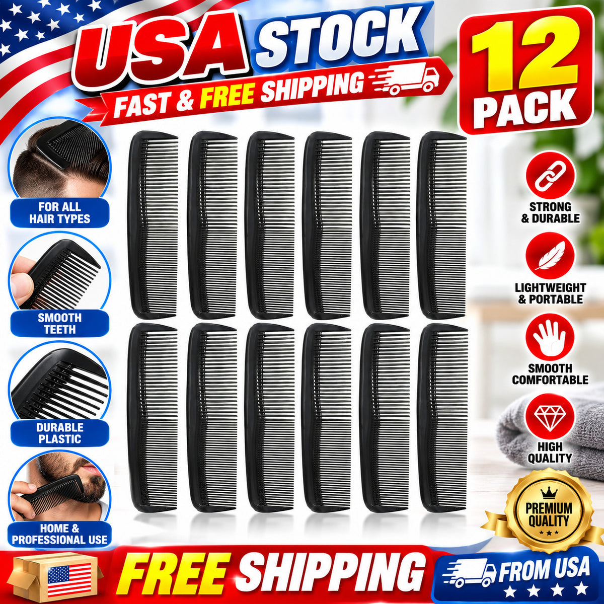 12 Pack Pocket Hair and Mustache Combs Grooming Set for Travel & Daily Use