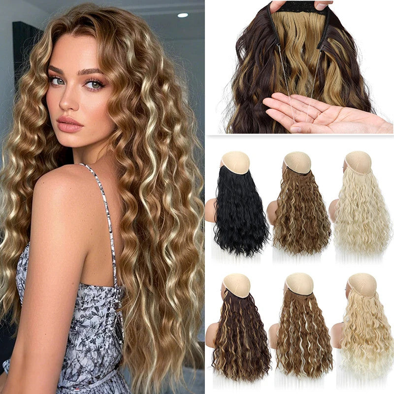 Lightweight Water Wave Curly Hair Extensions - Synthetic Fluffy Hairpiece