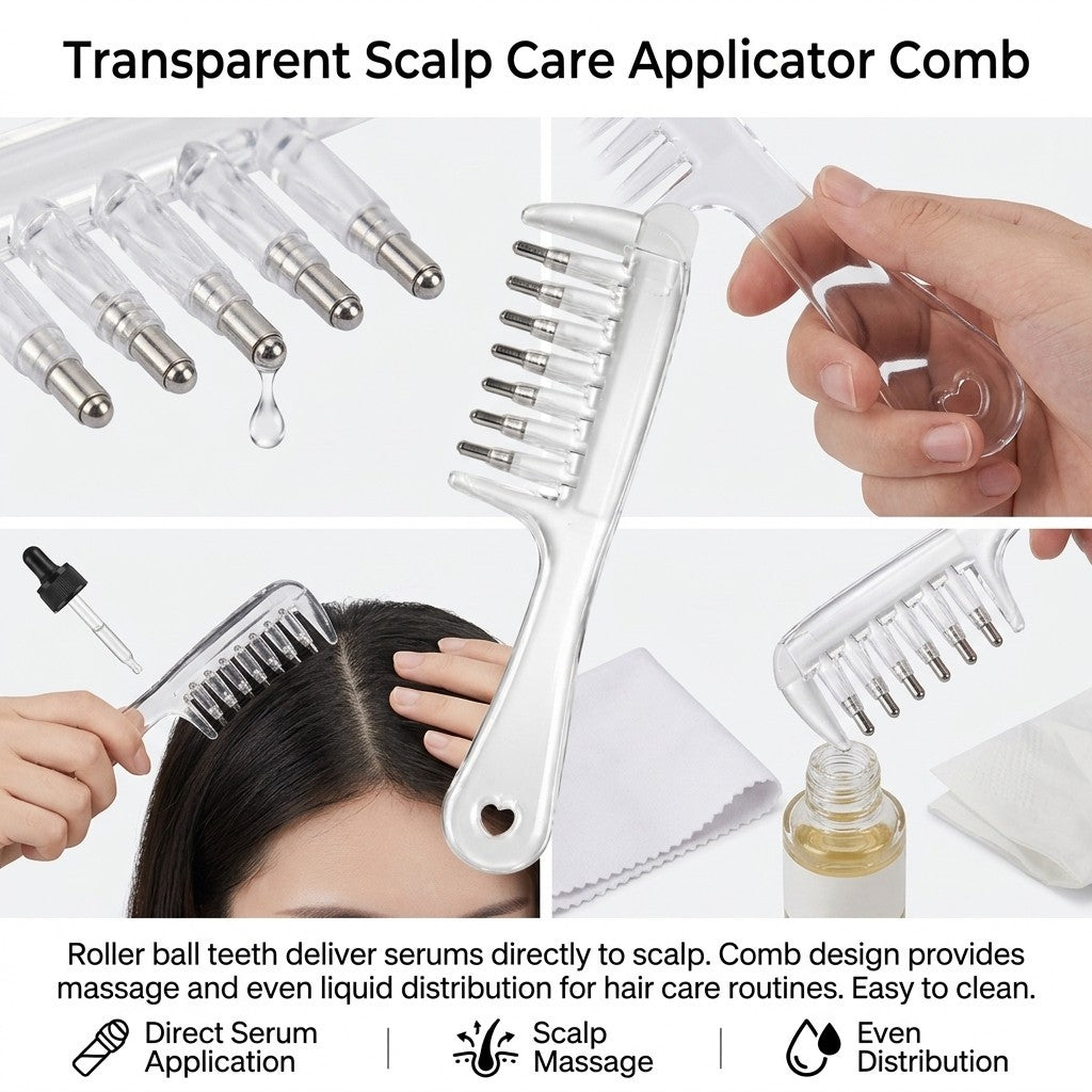 Hair Growth Scalp Oil Applicator Comb with Roller Ball Reusable Liquid Dispenser