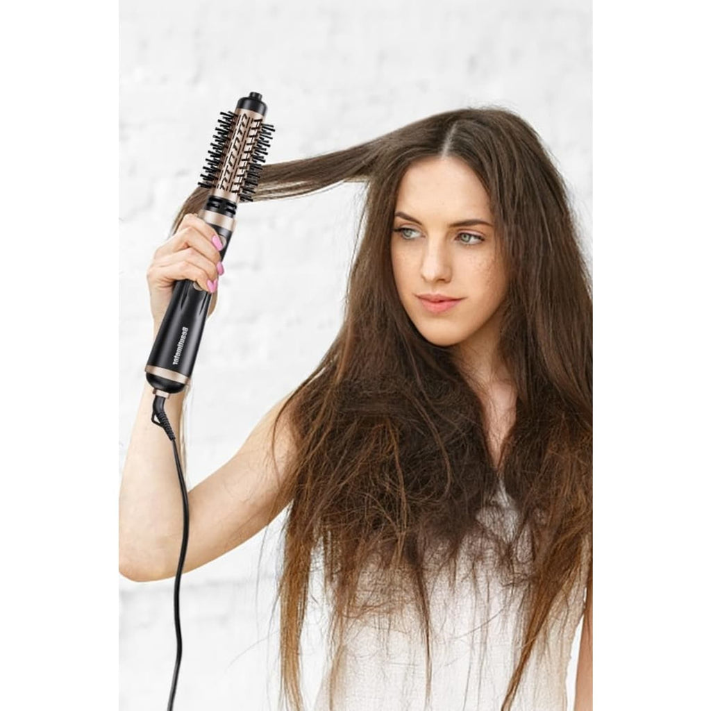 3-in-1 Rotating Hair Dryer Brush with Ceramic Coating and Interchangeable Attachments