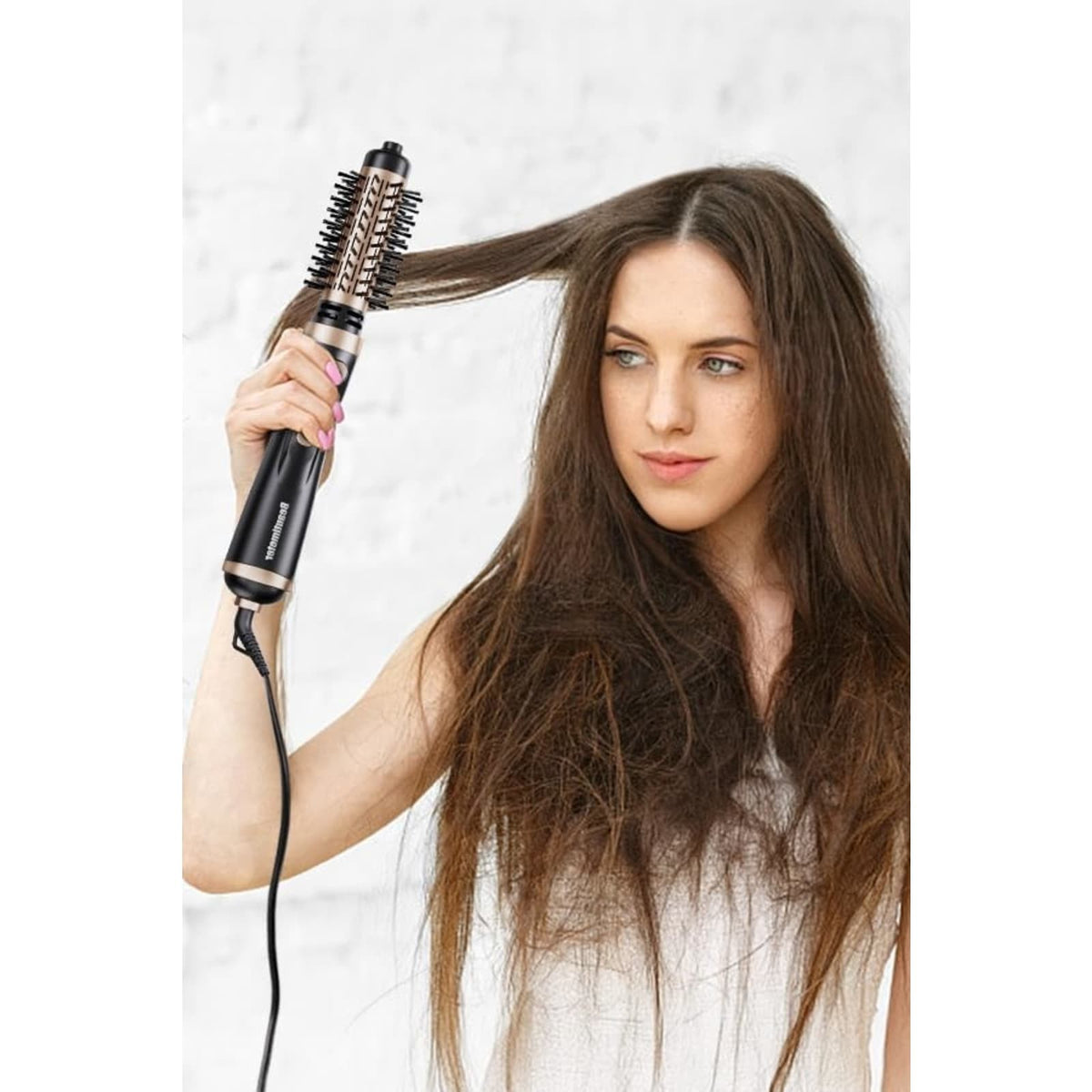 3-in-1 Rotating Hair Dryer Brush with Ceramic Coating and Interchangeable Attachments
