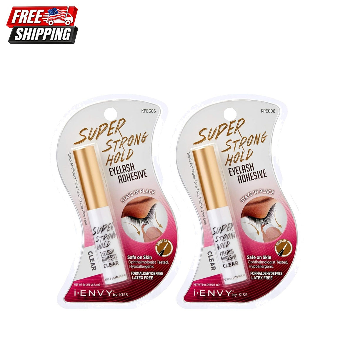Invisible Bond Eyelash Glue - Waterproof, 48HR Hold, Latex-Free, 2 Bottles