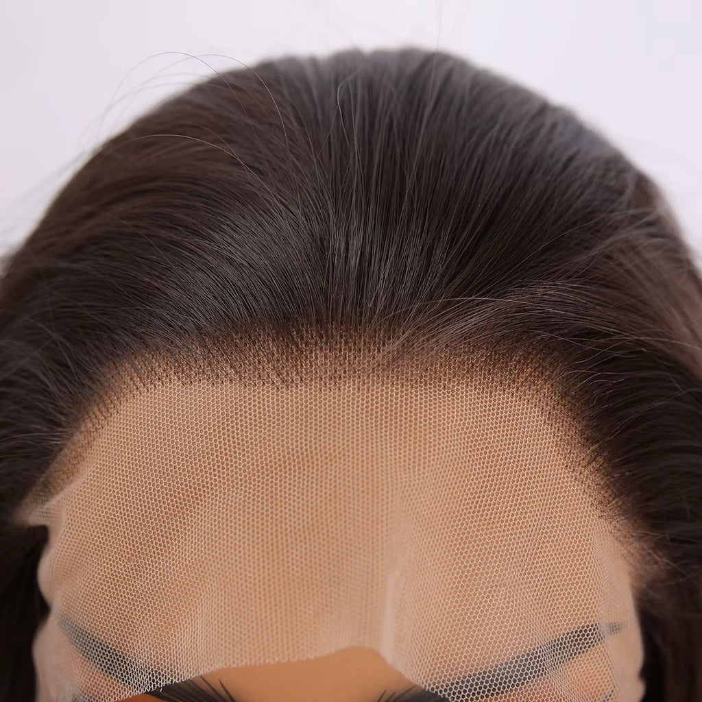 Dark Brown 28-Inch Wavy Lace Front Wig with Transparent 13x3 Cap