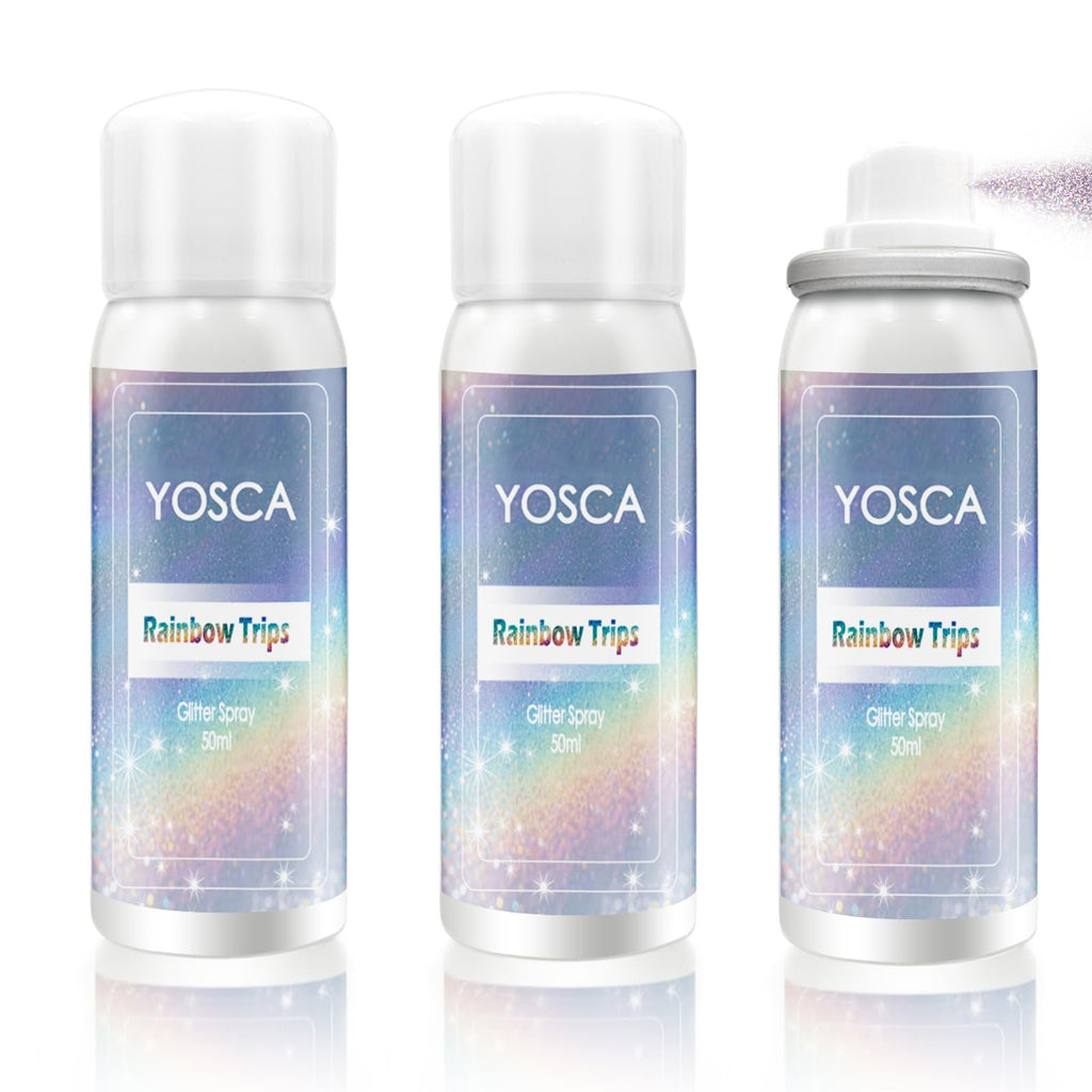 3-Pack Yosca Body Glitter Spray Set - Holographic Silver Rainbow Sparkle (50ml Each)