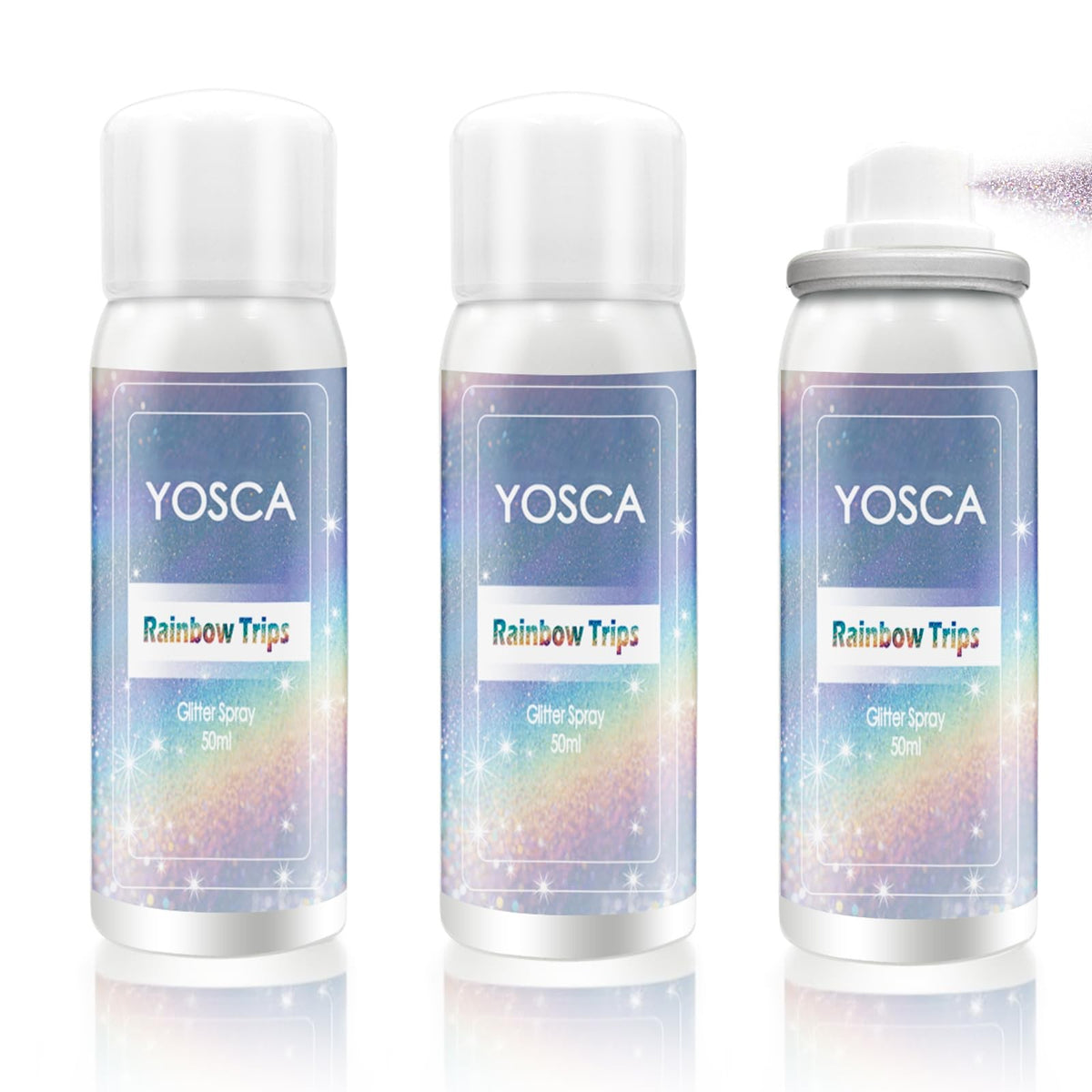 3-Pack Yosca Body Glitter Spray Set - Holographic Silver Rainbow Sparkle (50ml Each)