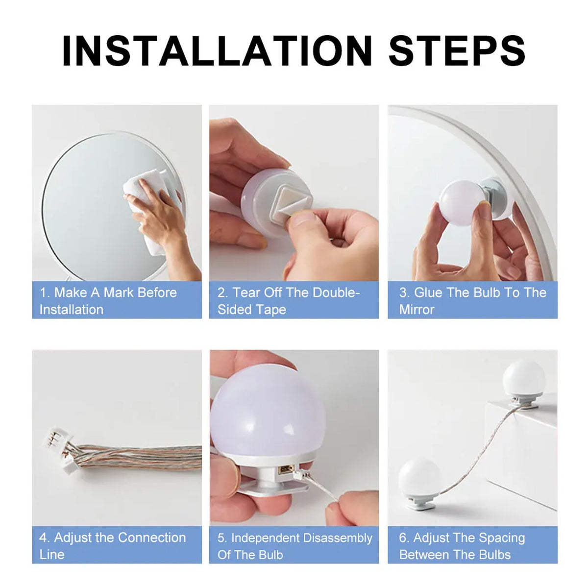 Dimmable LED Vanity Lights for Mirror - Hollywood Style with 10 Bulbs