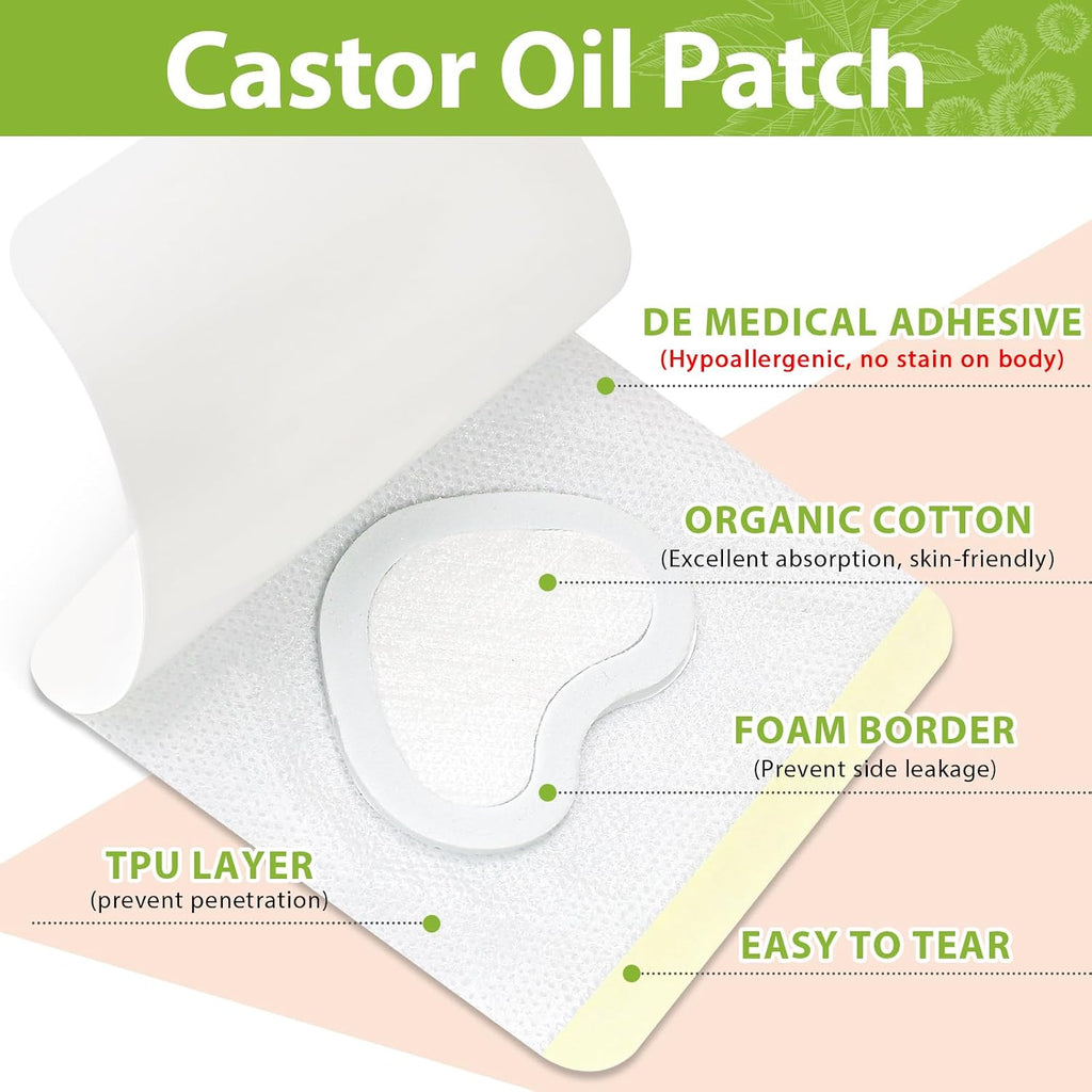 Castor Oil Patches Kit with Organic Cold-Pressed Castor Oil - Multiple Sizes