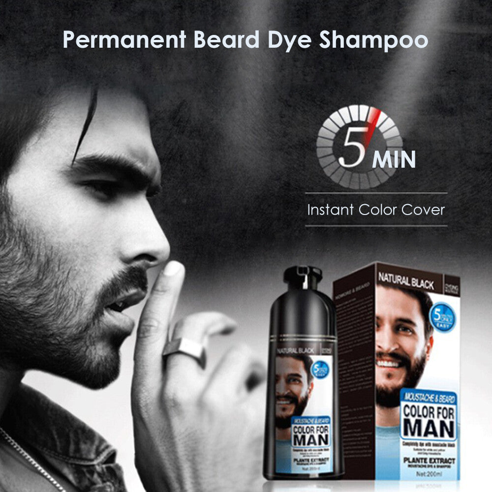 Black Hair Dye Shampoo for Men Beard Coloring & Removal 200ML