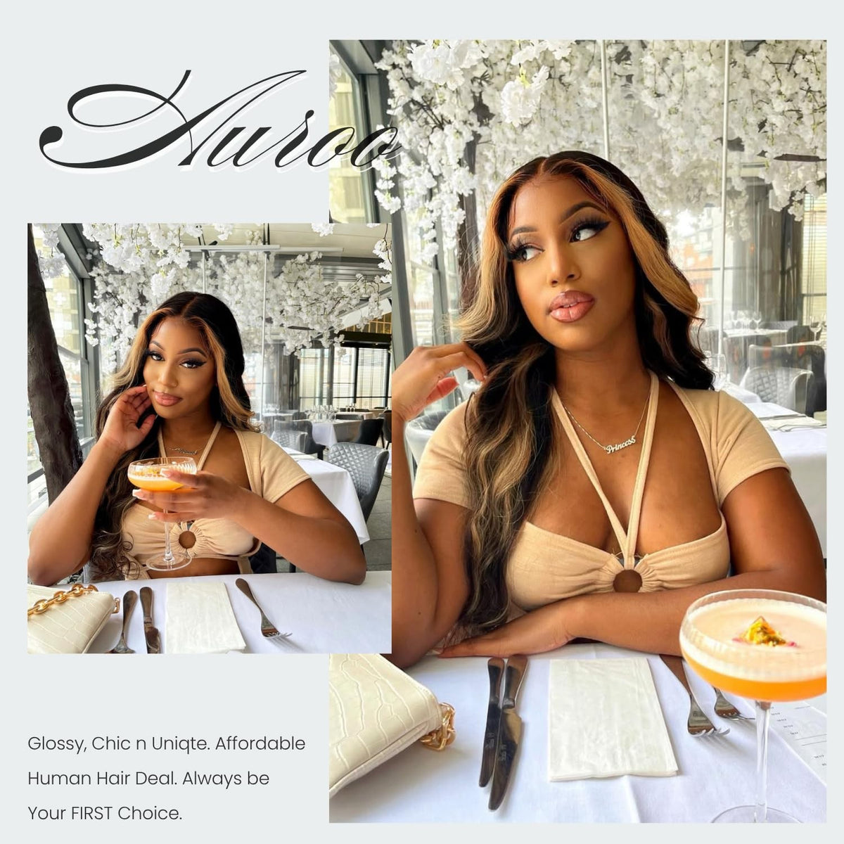 AUROO #27 Skunk Stripe Lace Closure 14 Inch Human Hair Wig 150% Density