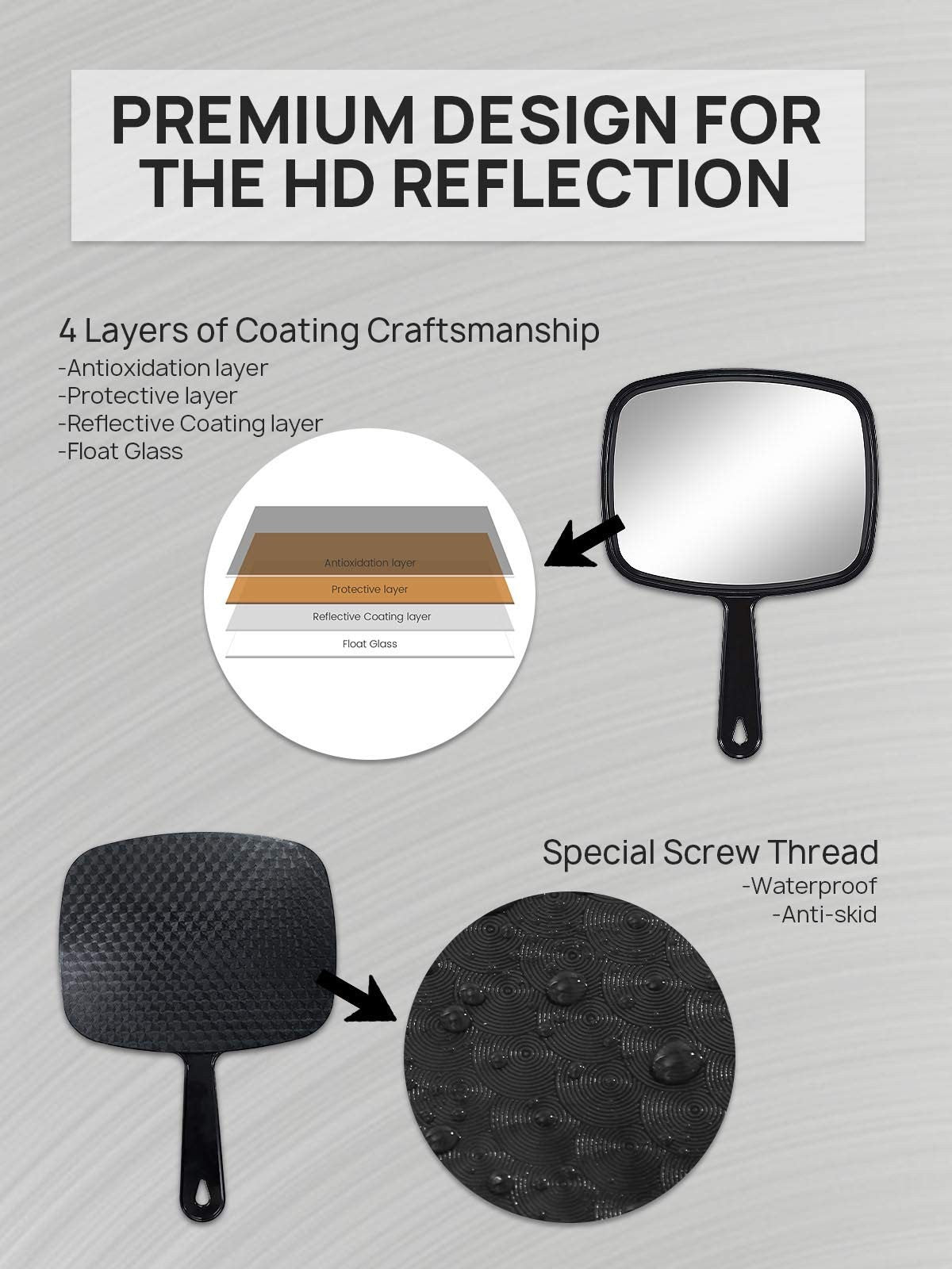 9.3 Inch Black Handheld Makeup & Hairdressing Mirror with Handle