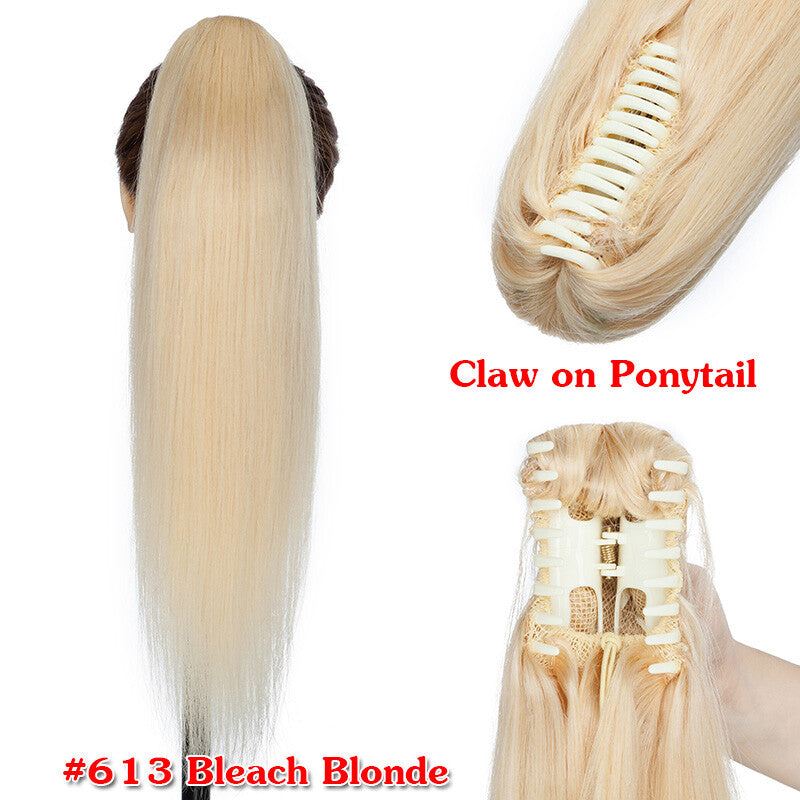 Clip-In Human Hair Ponytail Extensions Wrap Around Thick Hairpiece