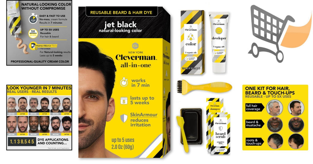 Reusable Hair Beard Dye Kit Jet Black 1.7oz Gray Coverage No-Drip