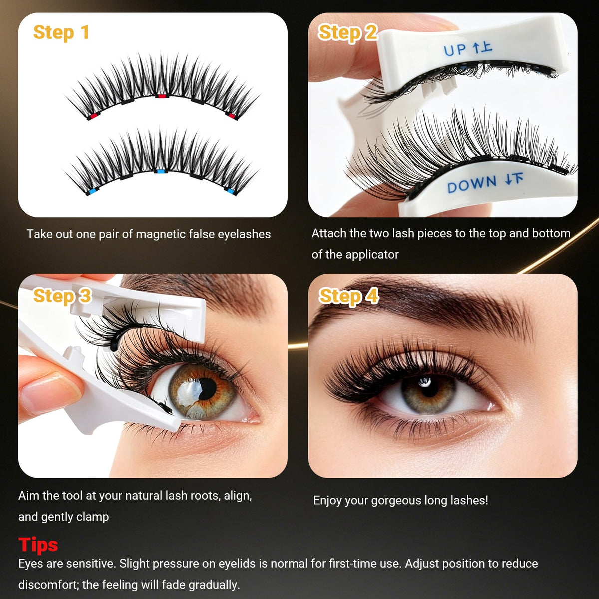 Reusable Magnetic Eyelashes with Applicator - Natural Style, No Glue Needed