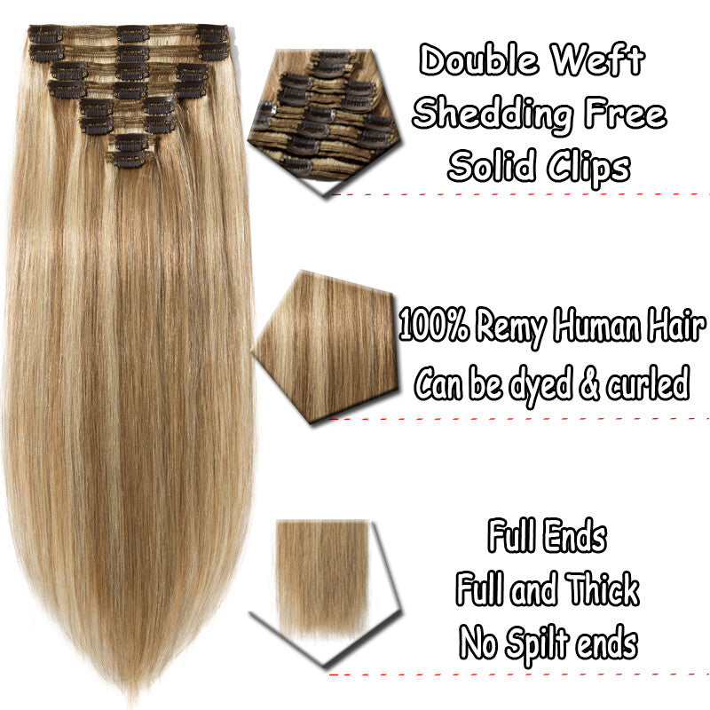Remy Human Hair Clip-In Extensions Full Head - Thick & Natural Look