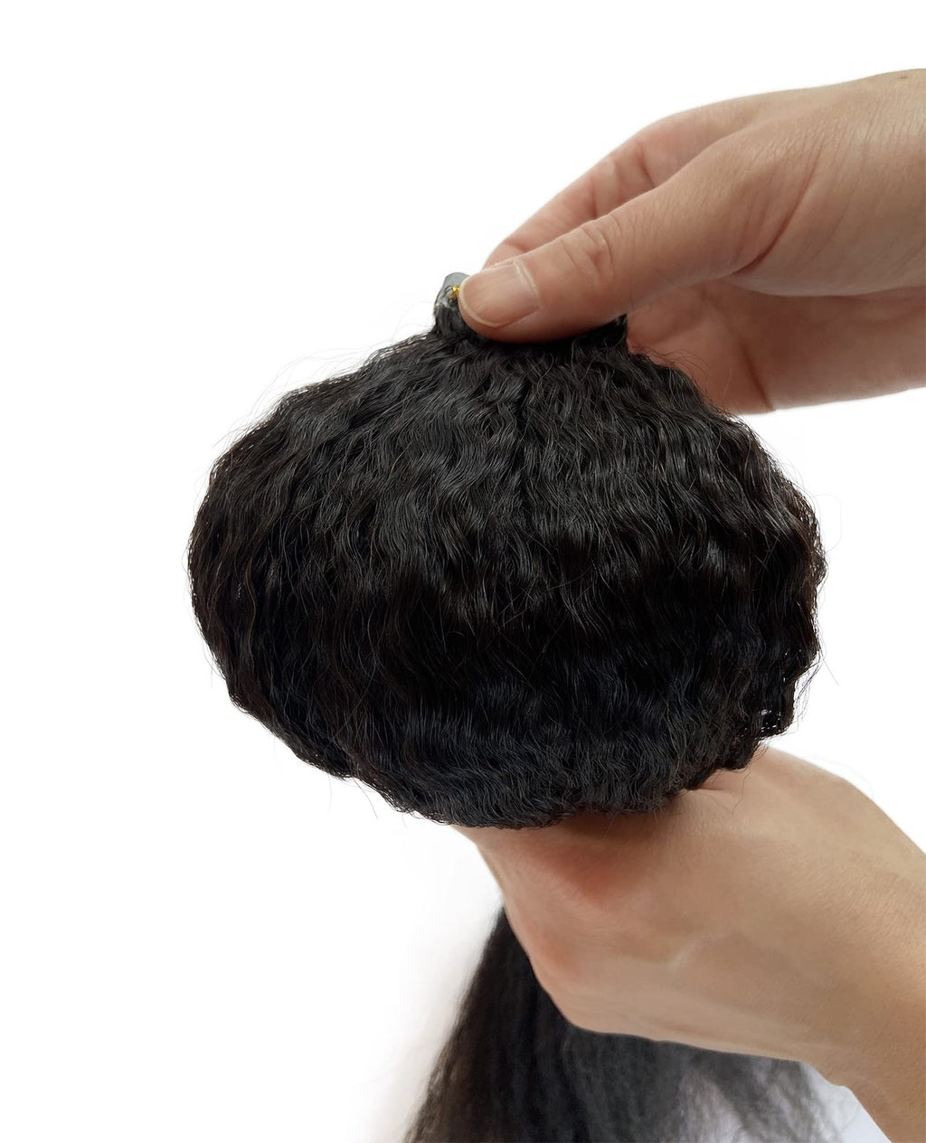 Human Hair Tape-In Extensions Kinky Straight Black for Women - 20 Inch