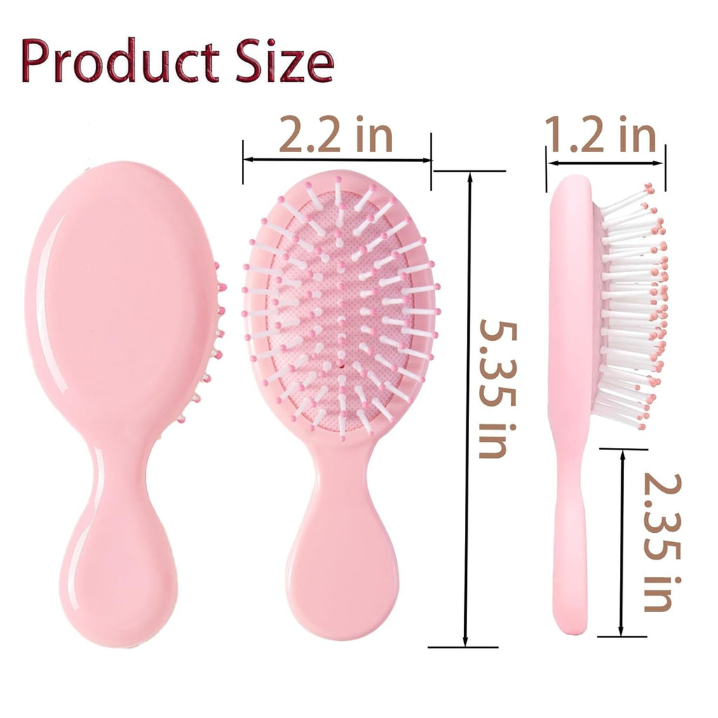 12-Pack Mini Travel Detangling Hair Brushes Pink - Wet & Dry Use, Scalp Massage
