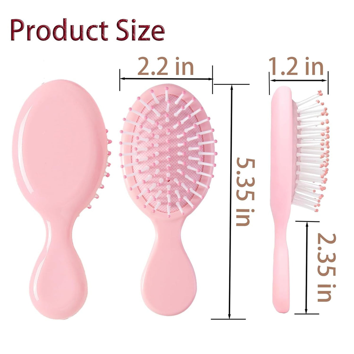 12-Pack Mini Travel Detangling Hair Brushes Pink - Wet & Dry Use, Scalp Massage