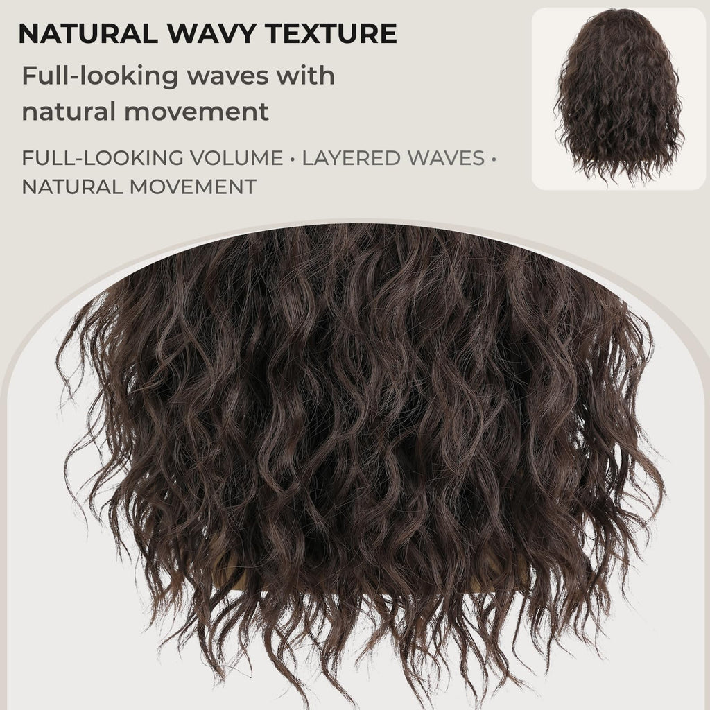 Men's Brown Wavy Costume Wig - Natural Look, Heat Resistant Synthetic Hair