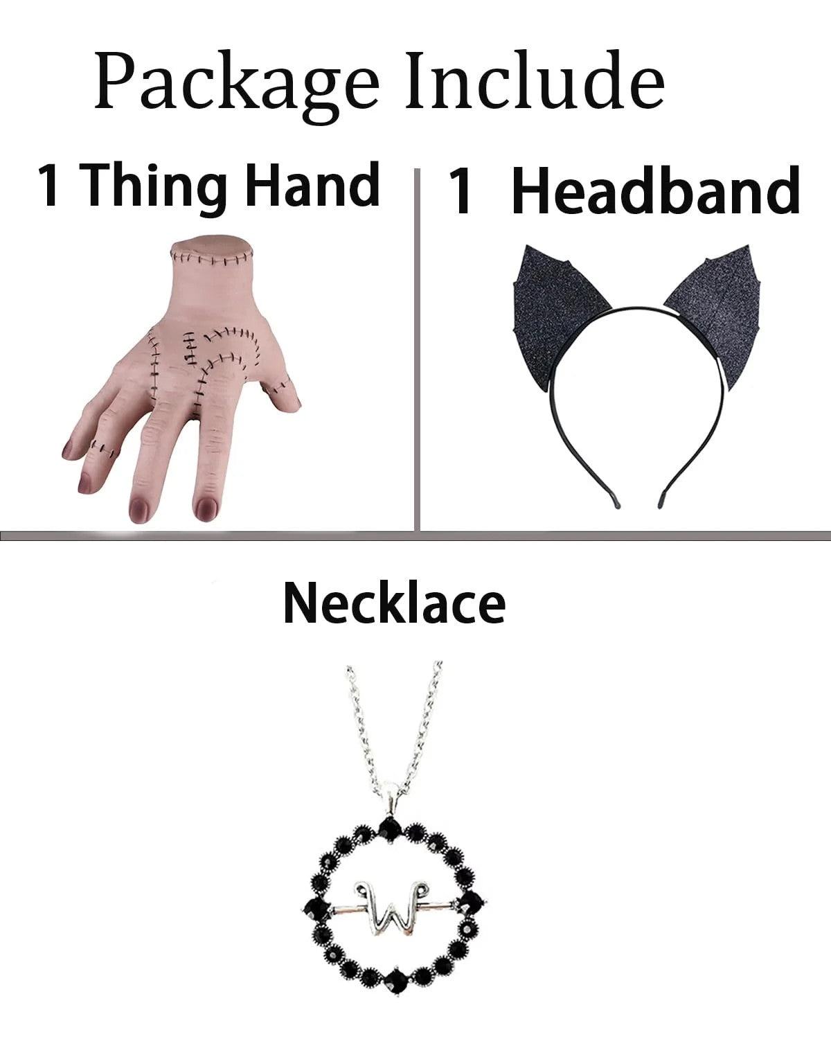Wednesday Addams Costume Wig Set with Hand Necklace & Headband - Black Braided Cosplay
