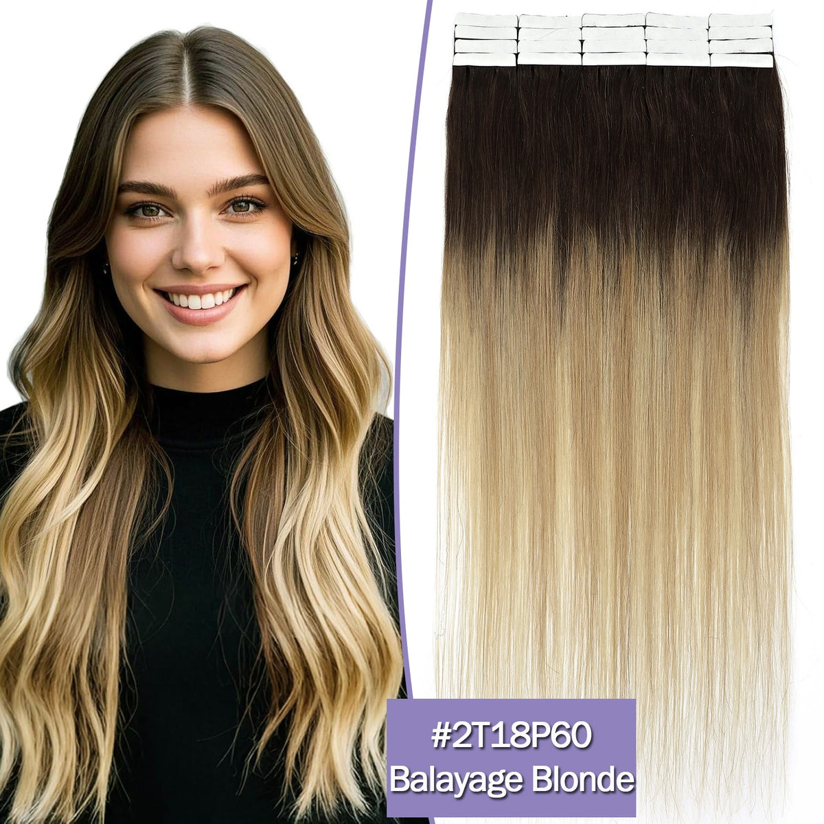 Tape-In 100% Remy Human Hair Extensions Full Head Balayage Ombre