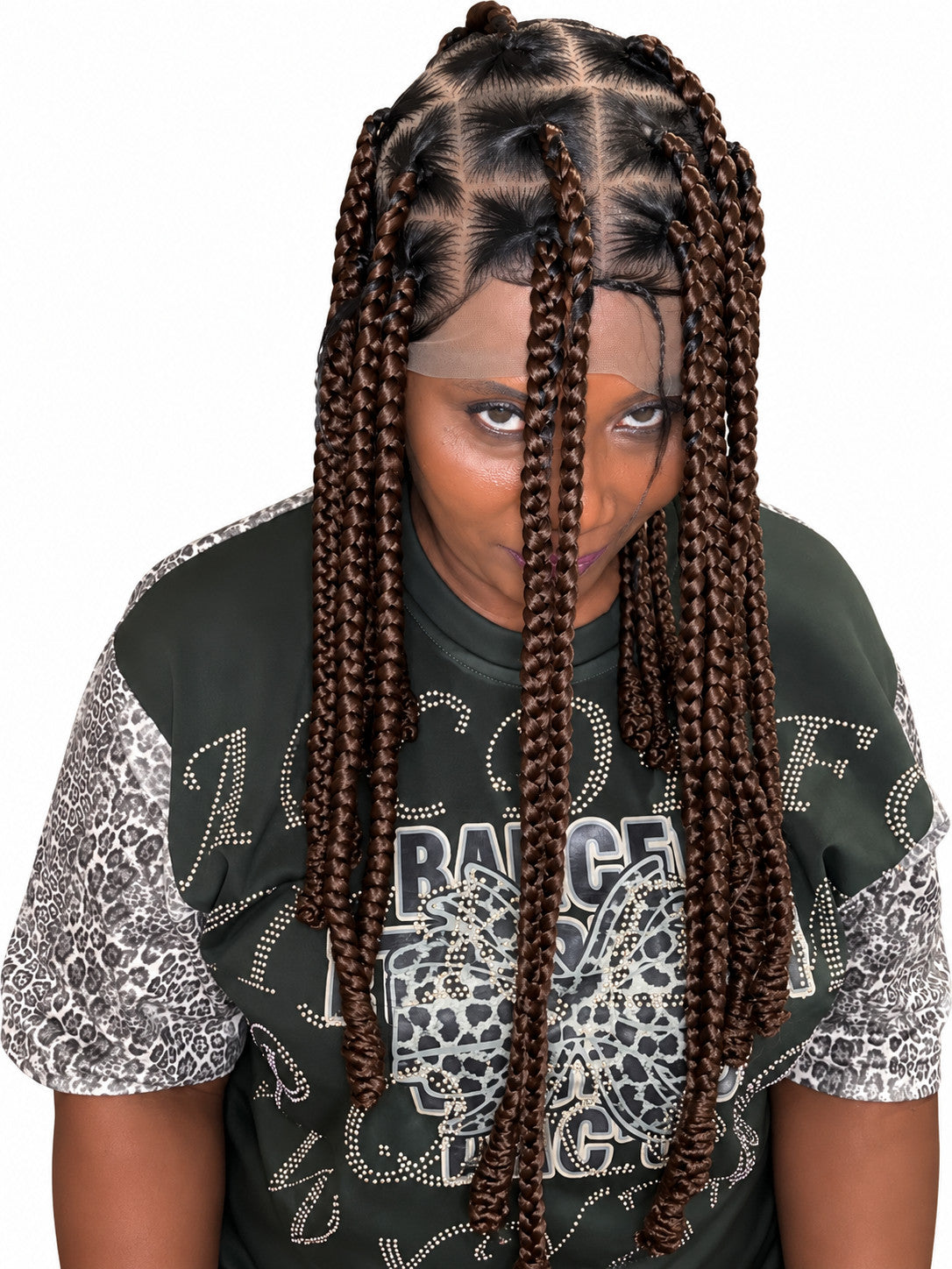 14-Inch Jumbo Knotless Box Braided Lace Front Wig with Baby Hair & Wrapped Tips