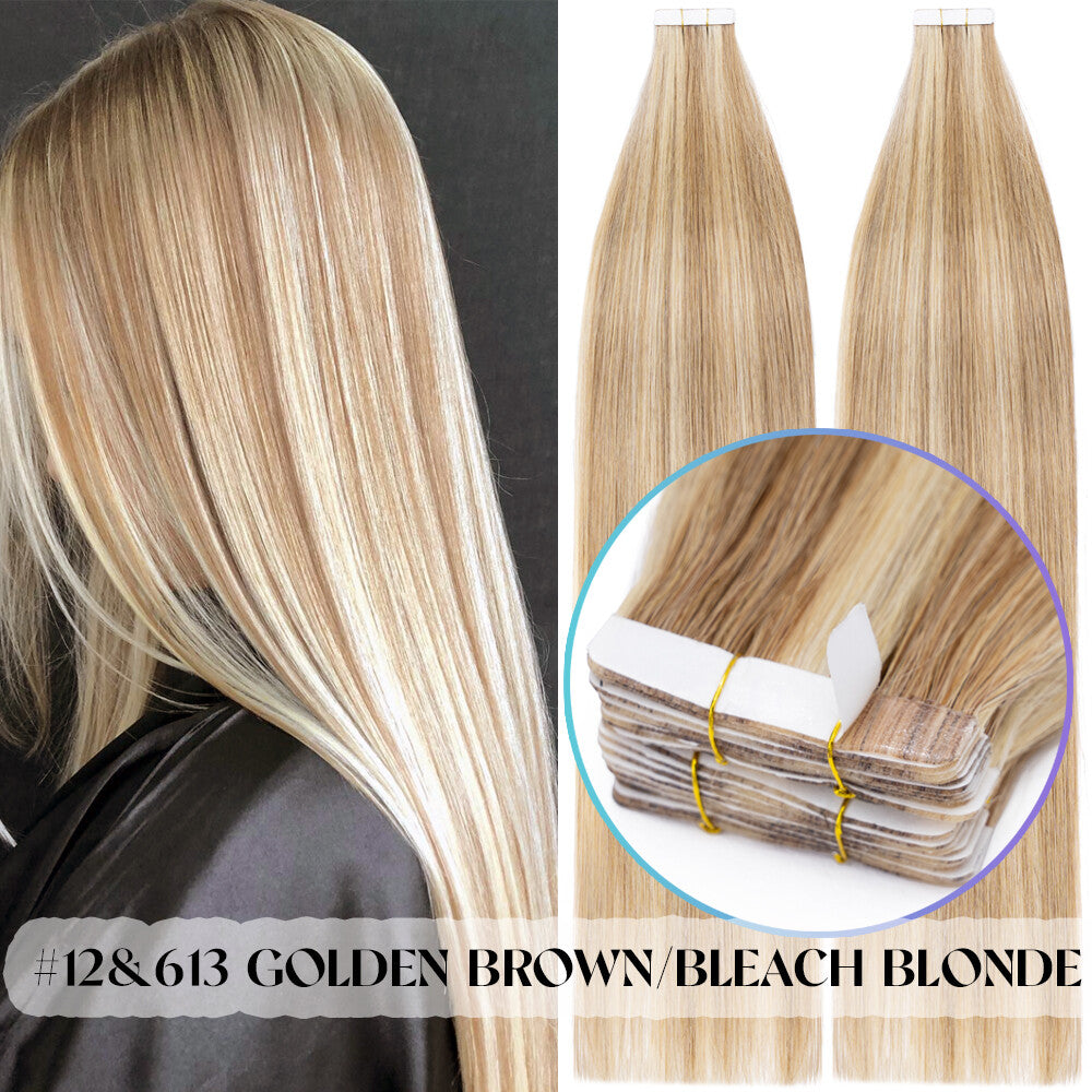 Russian Straight Tape-In Hair Extensions - Thick Remy Human Hair, 150g, All Colors & Lengths